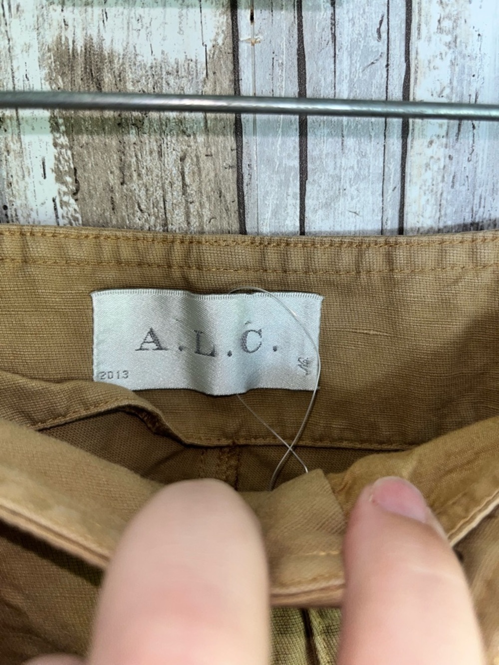 A.L.C. Tan Linen Blend Skirt Size 8 High Waist Knee Length Utility Minimal Chic - Picture 6 of 7